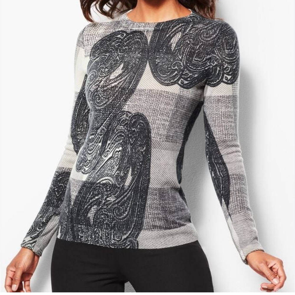 Talbots Cashmere Black & Gray Paisley Sweater, Excellent condition, size medium